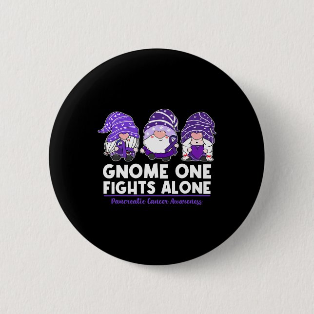 Chapa Redonda De 5 Cm Gnome One Fights Alone Purple Ribbon Pancreatic Ca (Anverso)
