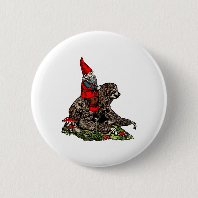 Chapa Redonda De 5 Cm Gnome Riding a Sloth (Anverso)