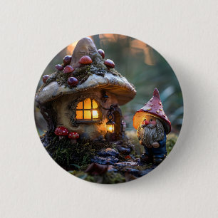 Chapa Redonda De 5 Cm Gnome y una casa de hongos, diseño de fantasía