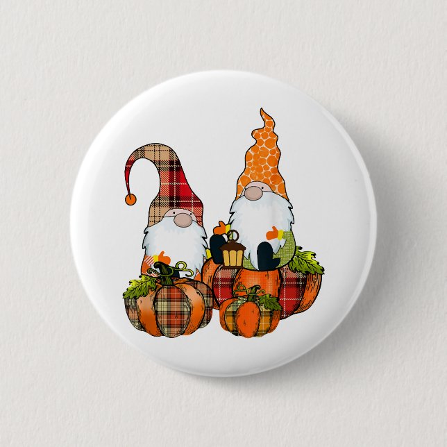 Chapa Redonda De 5 Cm Gnomes de calabaza caen otoño cute Halloween (Anverso)