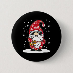 Chapa Redonda De 5 Cm Gnomo de Navidad Ukulele Xmas Tocando Uke Guitarra
