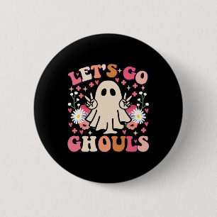 Chapa Redonda De 5 Cm Go Ghouls Retro Floral Fantasma Groovy Halloween