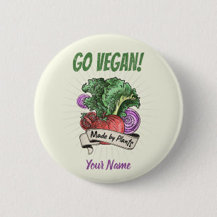 Chapa Redonda De 5 Cm Go Vegan Made by Plants veggie vintage vegetariano