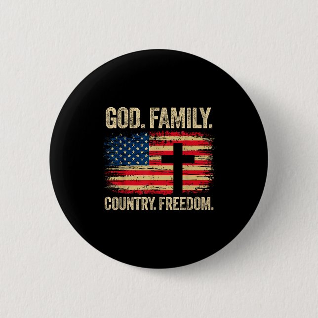 Chapa Redonda De 5 Cm God Family Country Dom Usa Flag Cross  (Anverso)