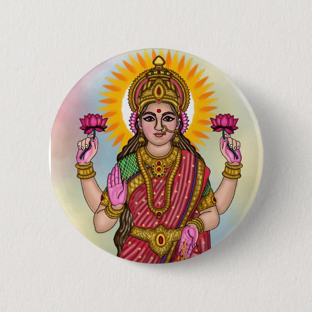 Chapa Redonda De 5 Cm Goddess Lakshmi Button (Anverso)