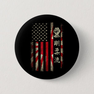 Chapa Redonda De 5 Cm Goju Ryu Karate USA Bandera Americana Japonesa Doj