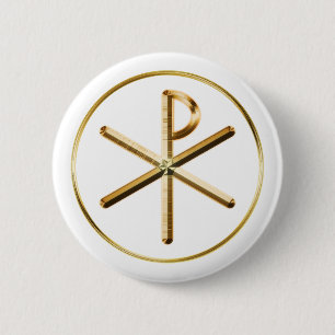 Chapa Redonda De 5 Cm Gold Chi-Rho symbol
