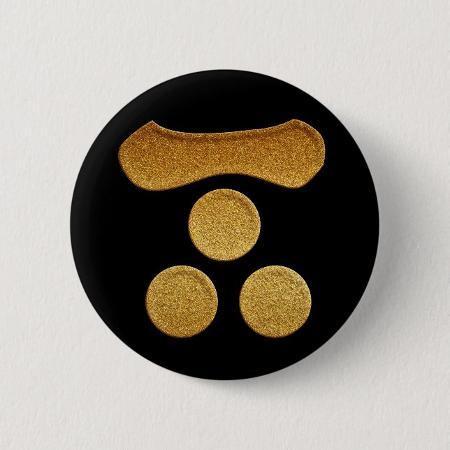Chapa Redonda De 5 Cm Gold Ichimonji Mitsuboshi Kamon (Anverso)