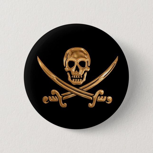 Chapa Redonda De 5 Cm Gold Jolly Roger (Anverso)