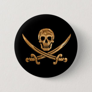 Chapa Redonda De 5 Cm Gold Jolly Roger