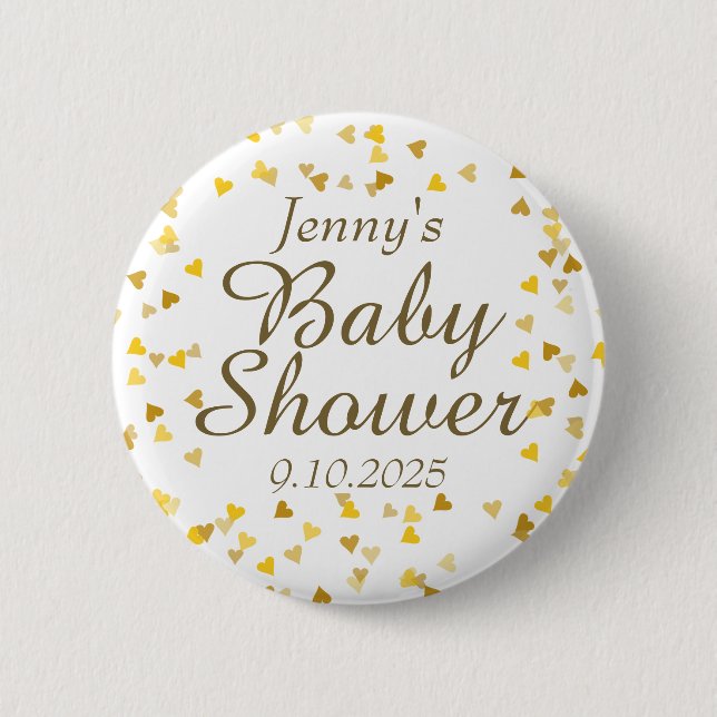 Chapa Redonda De 5 Cm Gold Love Hearts Baby Shower / Sprinkle (Anverso)