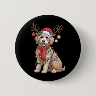 Chapa Redonda De 5 Cm Golden Doodle Precioso Reno Navideño Árbol de Navi
