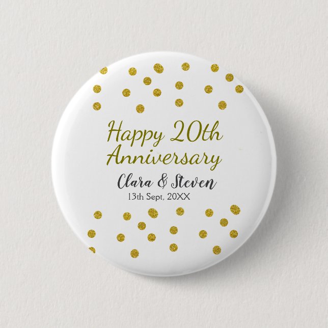 Chapa Redonda De 5 Cm Golden dots glitter happy 20th anniversary wedding (Anverso)