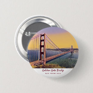 Chapa Redonda De 5 Cm Golden Gate Bridge San Francisco Vintage Painting