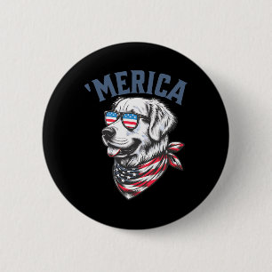 Chapa Redonda De 5 Cm Golden Retriever 4 de julio Merica Usa Gafas de so