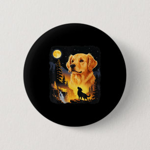 Chapa Redonda De 5 Cm Golden retriever aullando a la luna vintage divert