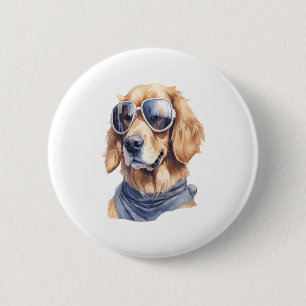 Chapa Redonda De 5 Cm Golden Retriever con gafas de sol
