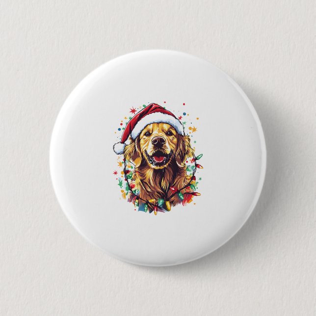 Chapa Redonda De 5 Cm Golden Retriever Funny dog Christmas Santa Hat lig (Anverso)