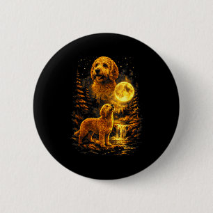 Chapa Redonda De 5 Cm Goldendoodle Noche a la Luz de la Luna Arte Perro 