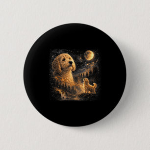 Chapa Redonda De 5 Cm Goldendoodle vintage aullando a la luna retro 90s