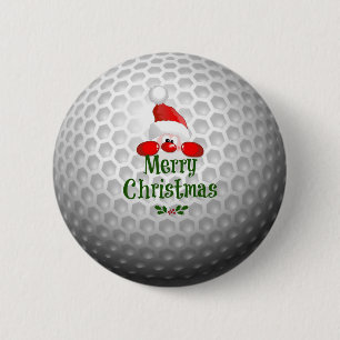 Chapa Redonda De 5 Cm Golfer Santa, saludos de 'Feliz Navidad'