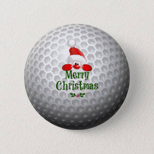 Chapa Redonda De 5 Cm Golfer Santa, saludos de 'Feliz Navidad'