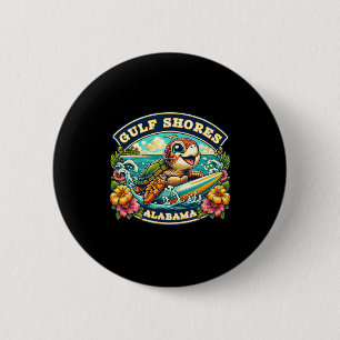 Chapa Redonda De 5 Cm Golfo de Alabyma Cute Sea Turtle Surfing