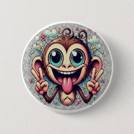 Chapa Redonda De 5 Cm "Goofy Peace Monkey" Button
