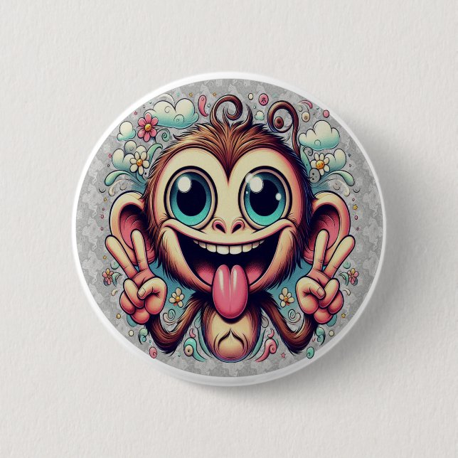 Chapa Redonda De 5 Cm Goofy Peace Monkey Button (Anverso)