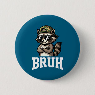 Chapa Redonda De 5 Cm Gorra de camuflaje de mapache Bruh divertida para 
