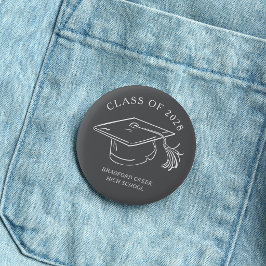 Chapa Redonda De 5 Cm Gorra de graduado moderna Doodle Clase de graduaci