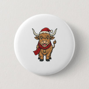 Chapa Redonda De 5 Cm Gorra de Santa de vaca de las Highlands de Navidad