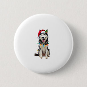 Chapa Redonda De 5 Cm Gorra de Santa para perro Husky Regalos de Navidad