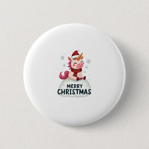 Chapa Redonda De 5 Cm Gorrito de Navidad de unicornio lindo Camiseta de 