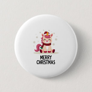 Chapa Redonda De 5 Cm Gorrito de Navidad de unicornio lindo Camiseta de