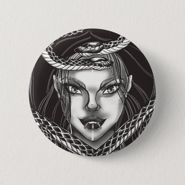 Chapa Redonda De 5 Cm Gothic Medusa Snake Portrait Button (Anverso)