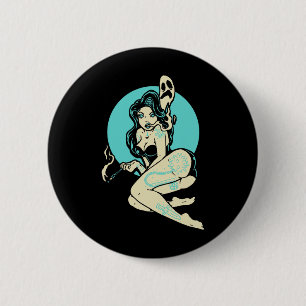 Chapa Redonda De 5 Cm Gótico tatuado Pin-up Chica Horror Fantasma Luna R