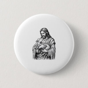 Chapa Redonda De 5 Cm Grabado Antiguo Pastor que Sostiene Cordero Vector