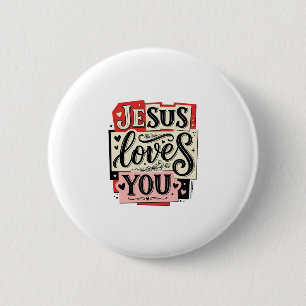 Chapa Redonda De 5 Cm Grabado Vintage Jesús Te Ama Tipografía Cristiana