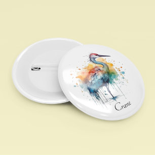 Chapa Redonda De 5 Cm Graceful Crane: Arte acuarela, personalizado