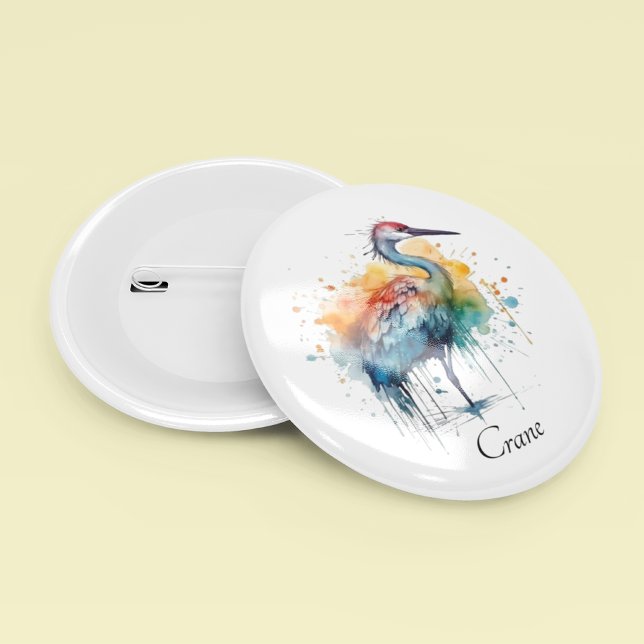 Chapa Redonda De 5 Cm Graceful Crane: Arte acuarela, personalizado (Subido por el creador)