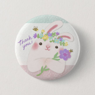 Chapa Redonda De 5 Cm Gracias: Ilustración de conejo con flores