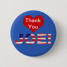 Chapa Redonda De 5 Cm ¡Gracias JOE! En azul con bandera