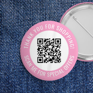 Chapa Redonda De 5 Cm Gracias rosado y escanear mi código QR promocional