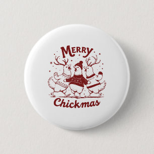 Chapa Redonda De 5 Cm Graciosa granja de Navidades de pollo a la caza de