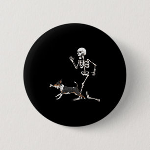 Chapa Redonda De 5 Cm Graciosa Rat Terrier Y Skeleton De Halloween