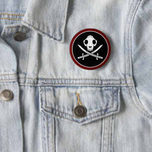 Chapa Redonda De 5 Cm Gracioso Black White Jolly Kitty Pirate Skull Bone