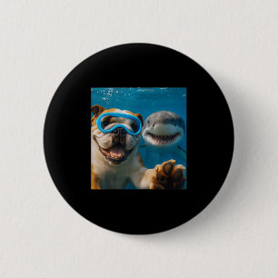 Chapa Redonda De 5 Cm Gracioso Bulldog Inglés Selfie Perro con Océano Ti