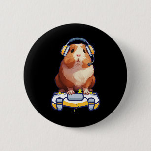 Chapa Redonda De 5 Cm Gracioso Cerdo Y Video Gamer Lover Fluffy Cavy