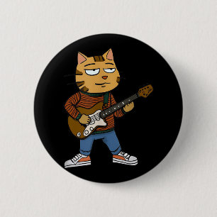 Chapa Redonda De 5 Cm Gracioso Gato De Chill Tocando Una Guitarra Chicos